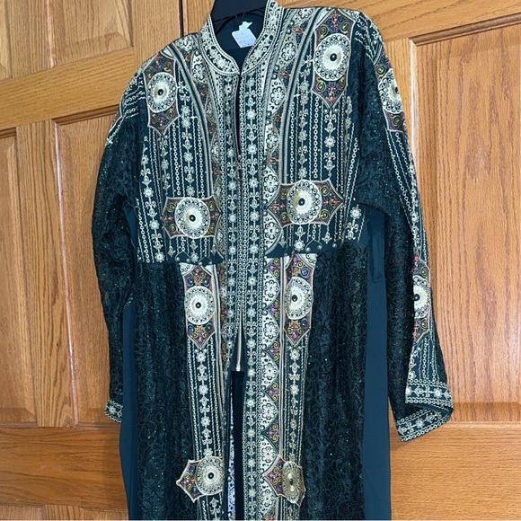 Women’s 2pc Abaya Dress Thobe Kaftan Green Gold Embroidery Dress Sz 6 US 22W 3X - Picture 6 of 10